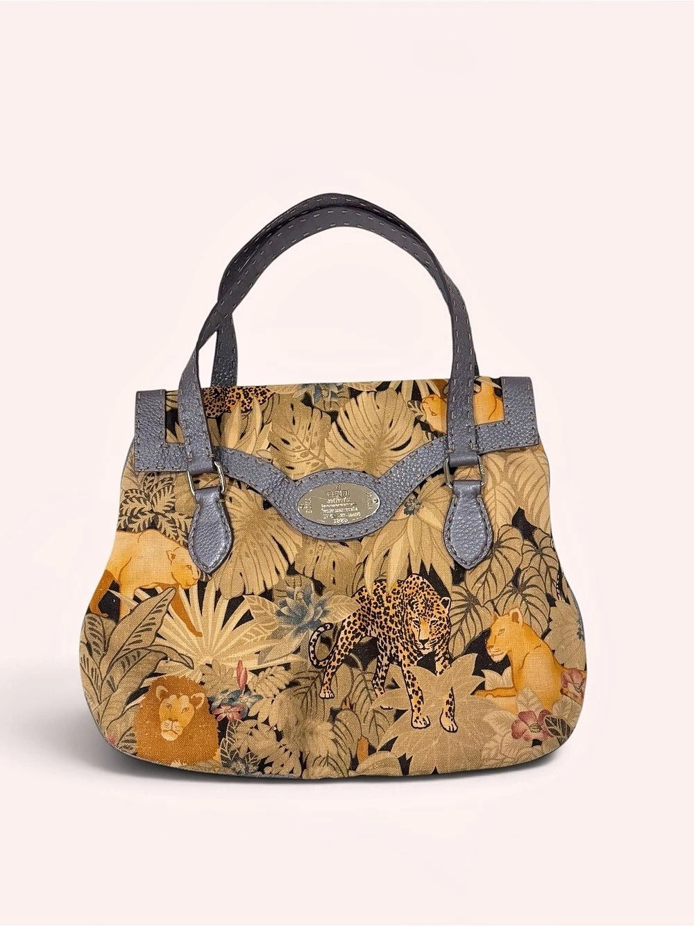 Vintage Fendi Selleria Safari Animal Print Leather Handbag